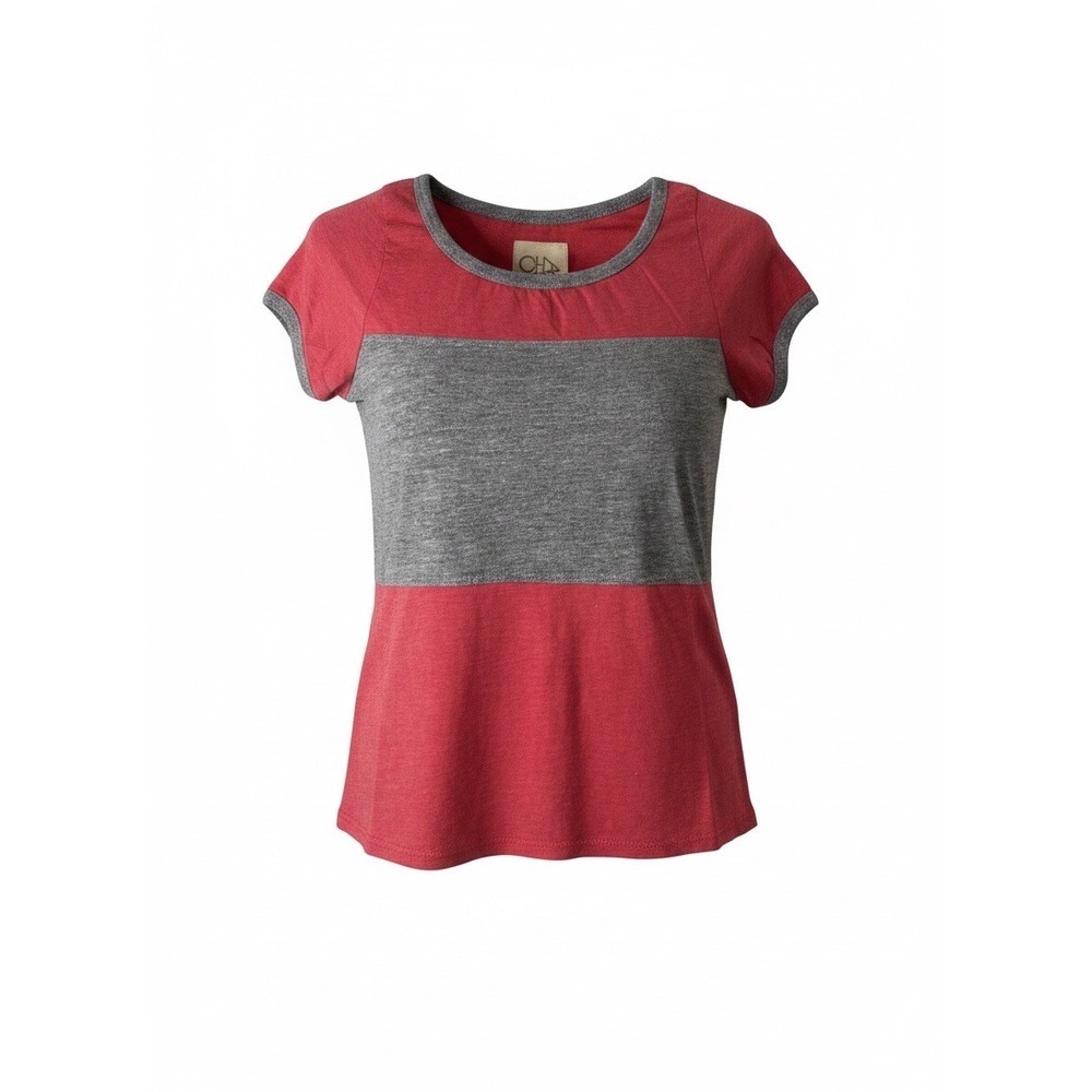 Chaser Womens Colorblock Ringer Tee Red Grey‎ CW7804-LLISG New